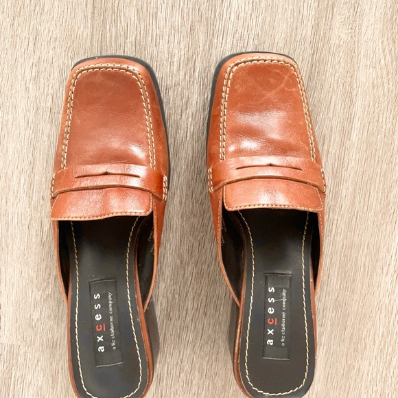 Vintage Brown Leather Slip on Square Toe Loafers - Picture 4 of 5